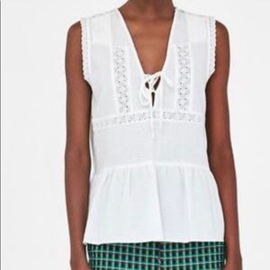 Zara White Eyelet Lace Top Large